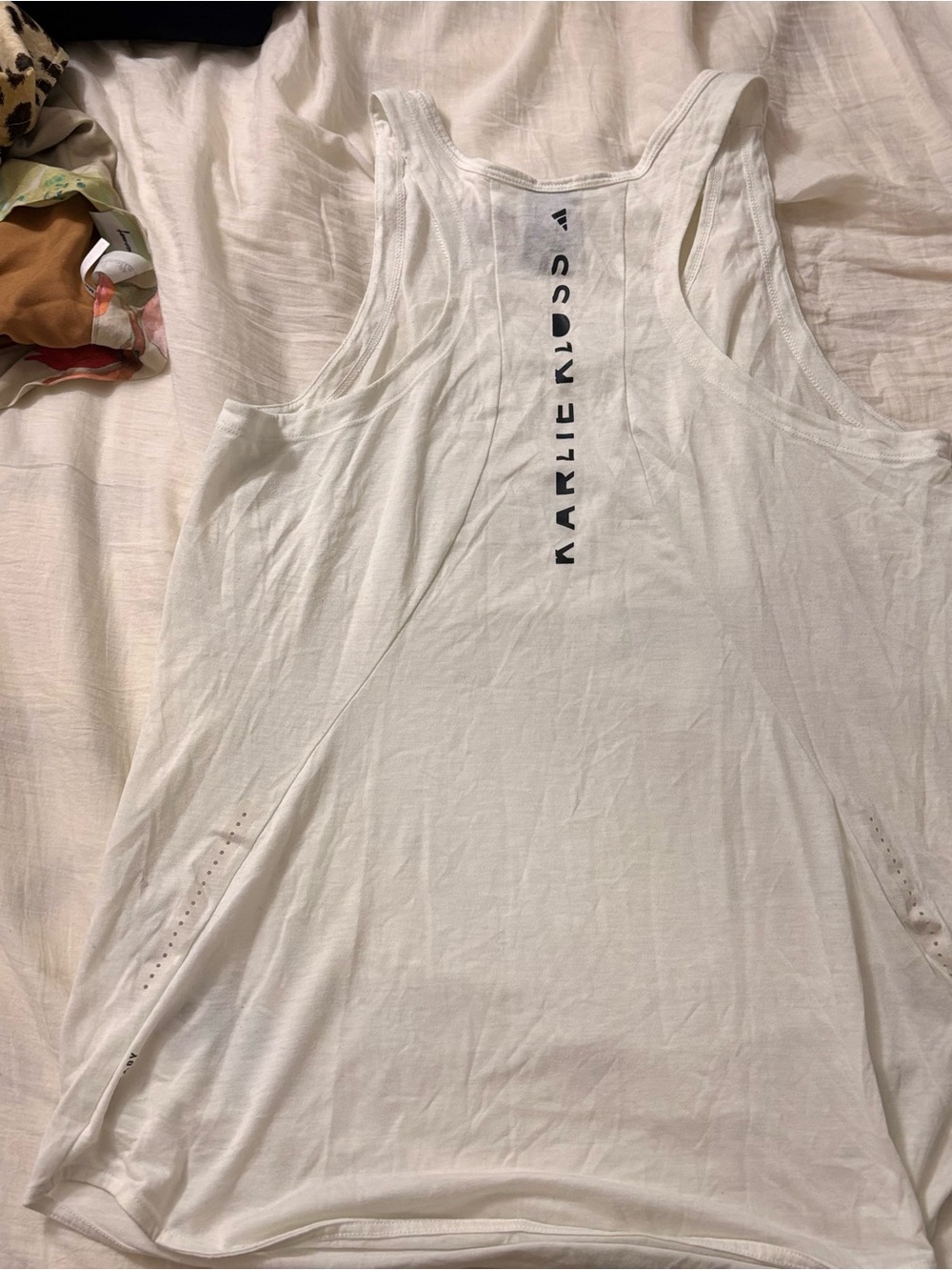 adidas White Racerback Tank with Center Back Logo